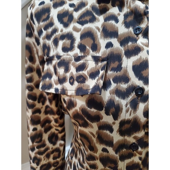 SHEIN Brown Animal Print Faux Leather Collar & Sleeve Button Down Shirt Size 4 - Picture 5 of 13